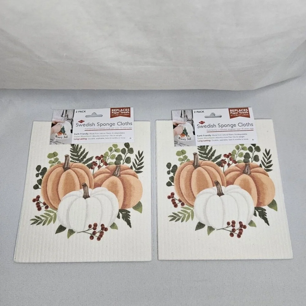New Set of 2 Ritz Swedish Sponge Cloth 2 packs Fall Leaves Pumpkins 6.7